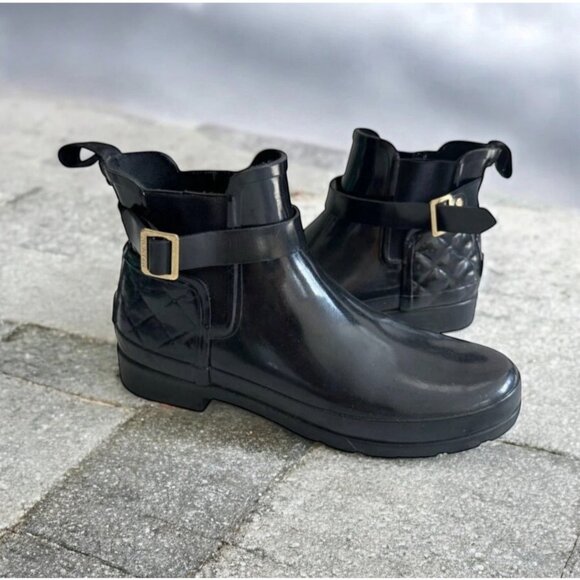 HUNTER Women’s Black Buckle Ankle Boots Size US 7 - Picture 1 of 10